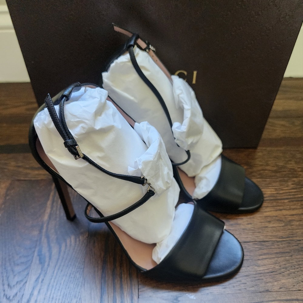 Brand New Gucci Women High Heel Nappa Charlotte Sandals GG Interlocking 9.5 - Picture 3 of 13